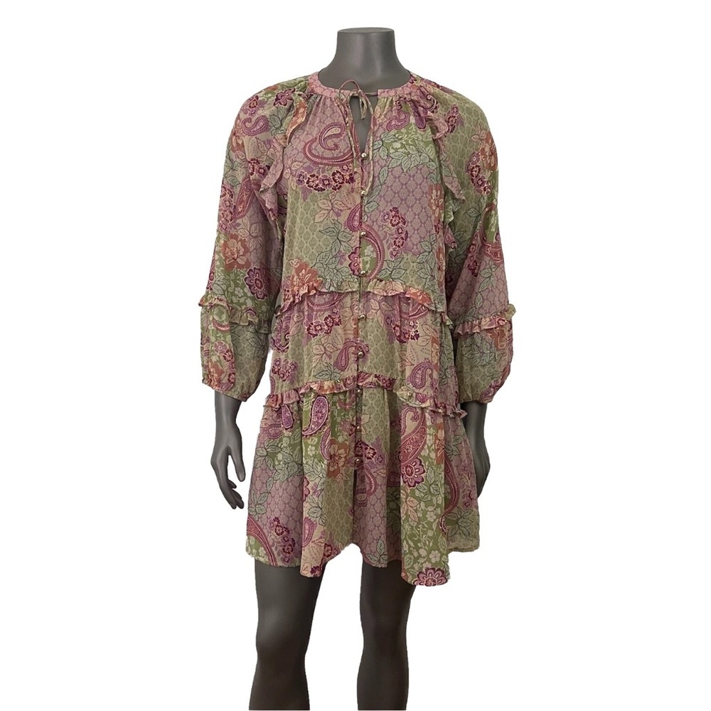 Vici Dress Large Paisley Floral Peasant Ruffle Cottagecore Flowy Short Boho